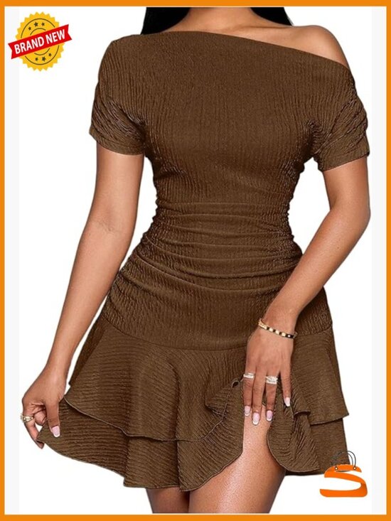 Dresses & Skirts - Off The Shoulder Mini Dress Short Sleeve Ruffle Fit and Flare Summer Dresses